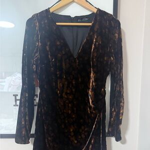 Zara Brown Patterned Velvet Long Sleeve Dress